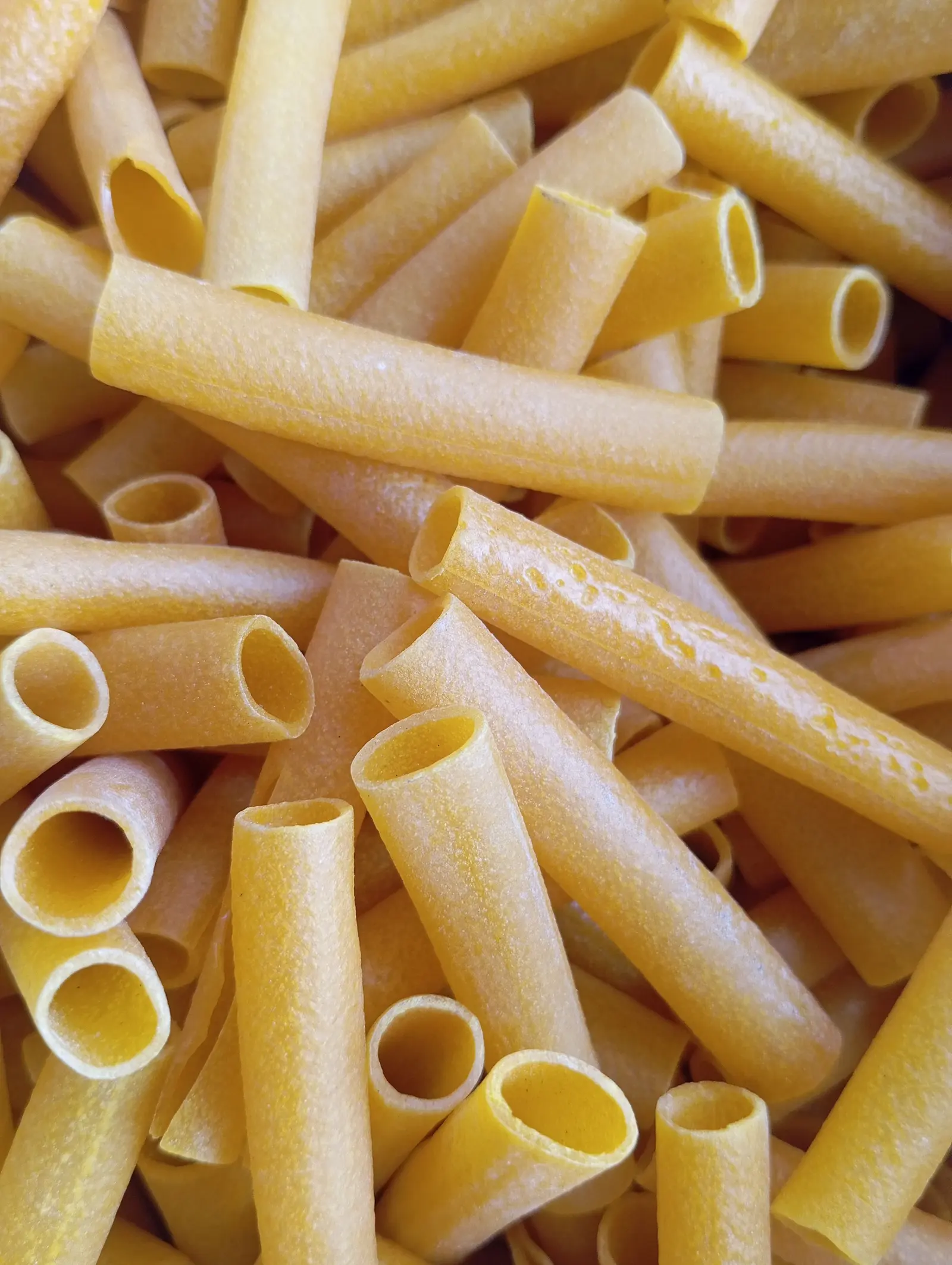 Tubi di pasta secca da vicino, color grano