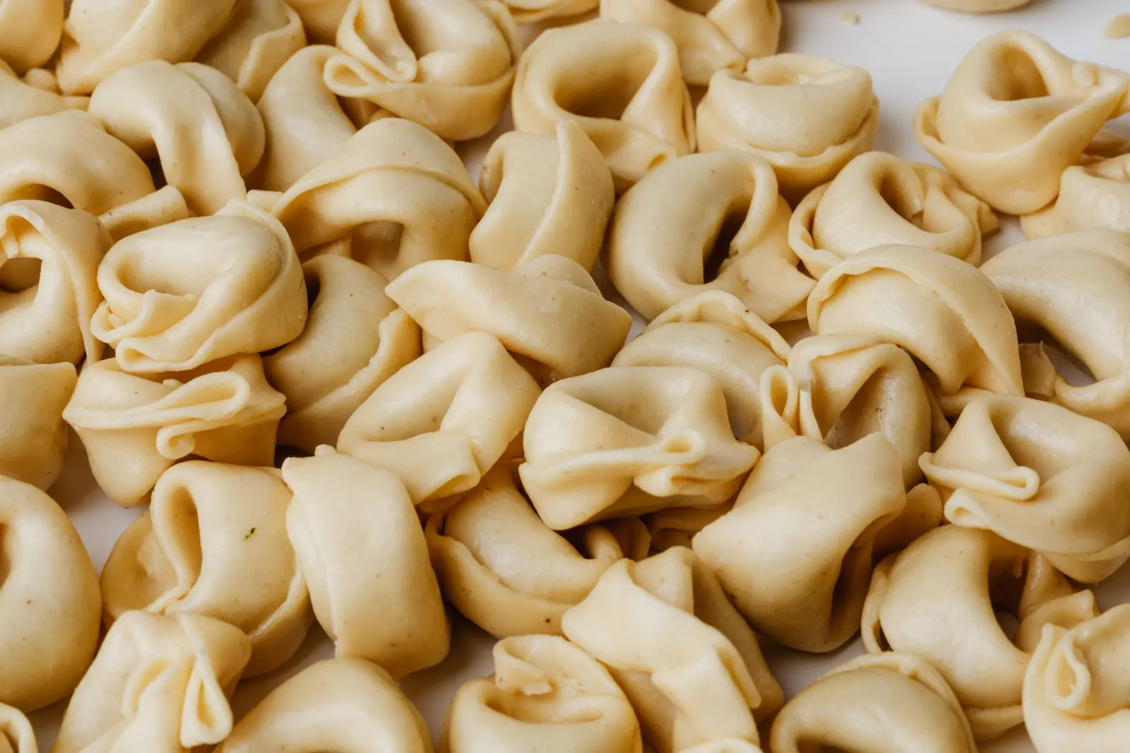 Tortellini crudi ammucchiati, appena chiusi