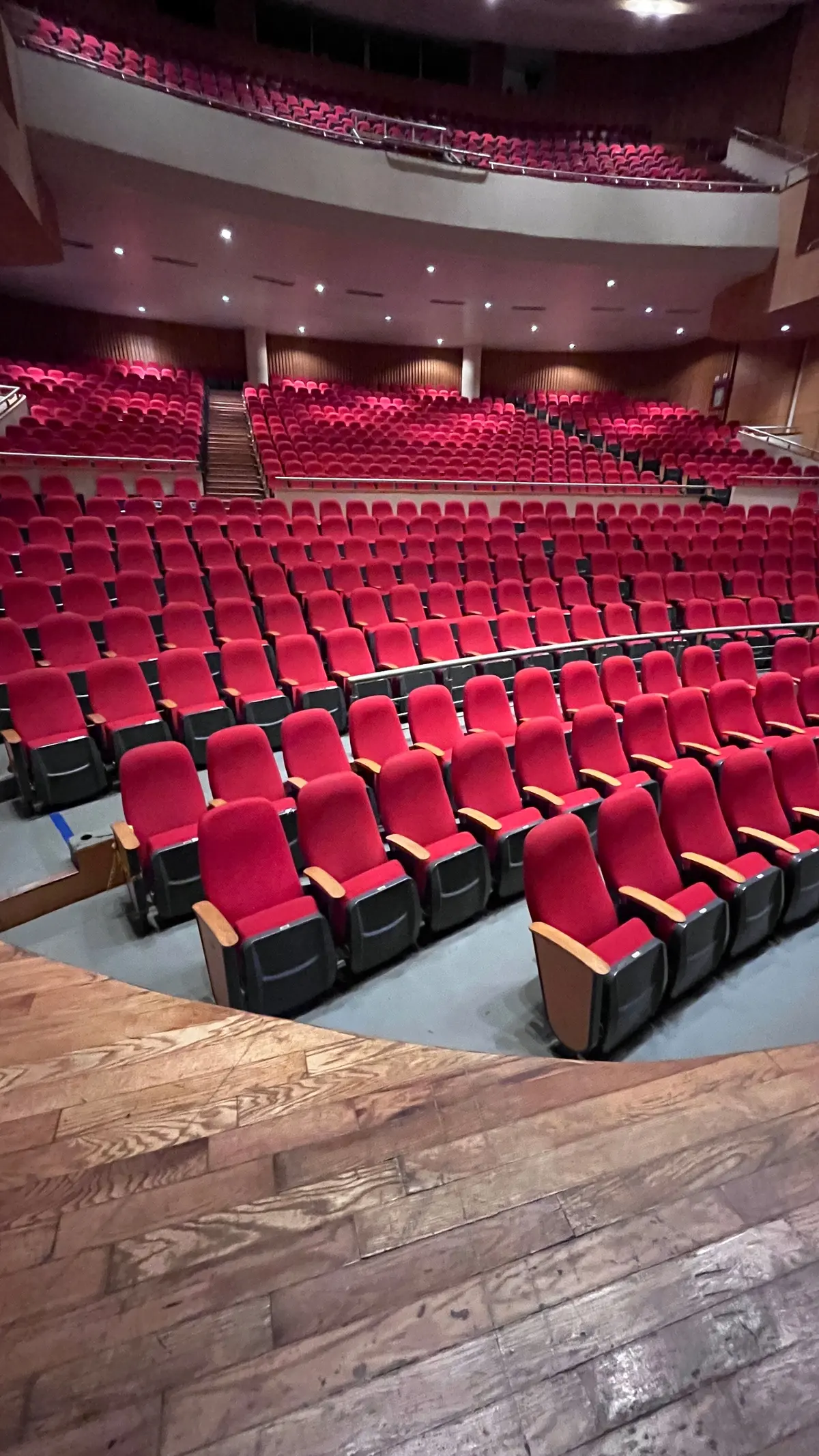 Platea con poltrone rosse vista dal palco