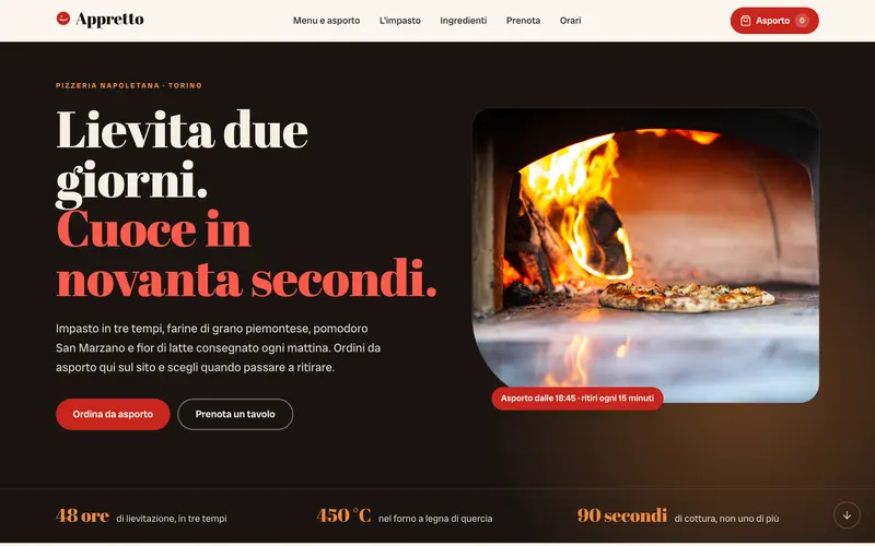 Schermata della home del sito dimostrativo Appretto