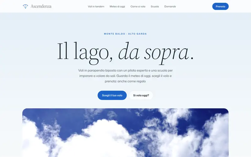 Home page of the demo website Ascendenza Volo Libero
