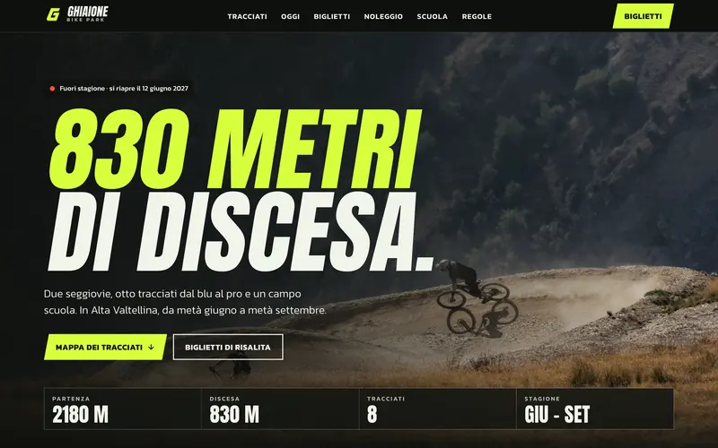 Home page of the demo website Ghiaione Bike Park