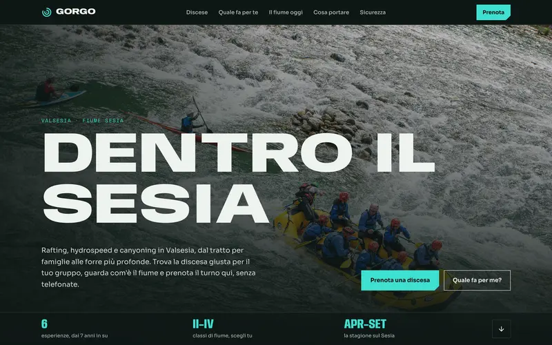 Home page of the demo website Gorgo Rafting & Canyoning