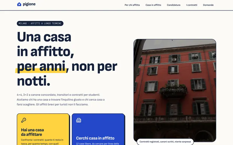 Home page of the demo website Pigione