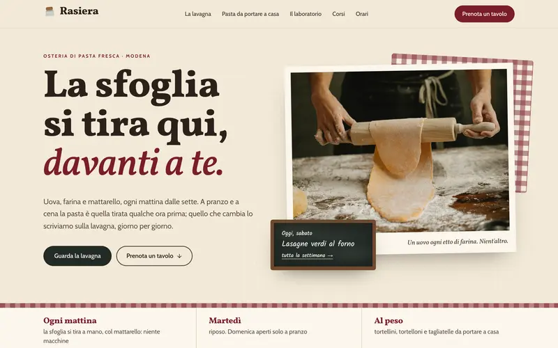 Schermata della home del sito dimostrativo Rasiera
